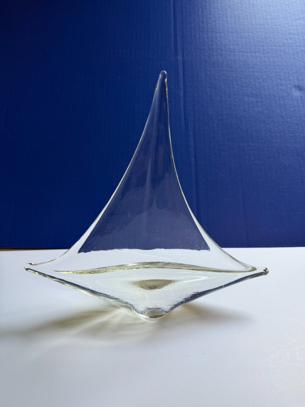 Vintage Clear Art Glass Sailboat Sculpture Paperweight 10.5x10" Nautical 2.17lb